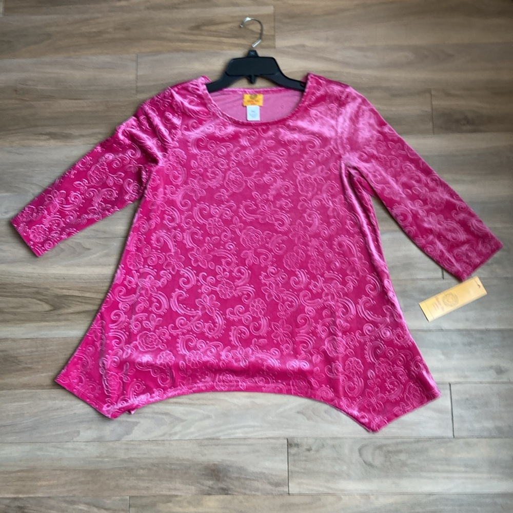 Ruby Rd top velvet floral print top fushia boho blouse casual office PM - Picture 14 of 16